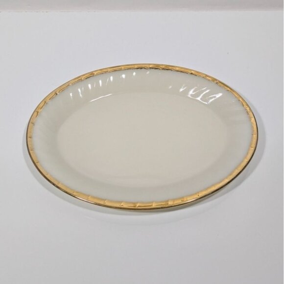 Fire-King Oven Ware Cream Oval Glass Serving Platter With Gold Trim Vintage - Picture 1 of 12